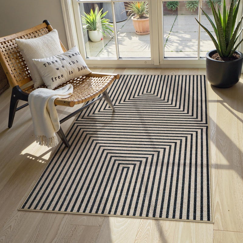 Collive 3x5 Easy Jute Outdoor Entryway Rug, Washable Modern Geometric Indoor Carpet Black Neutral Small Area Rugs, Non Slip Woven Kitchen Mats for Entrance Bedroom Kids Room Patio Decor - Image 1
