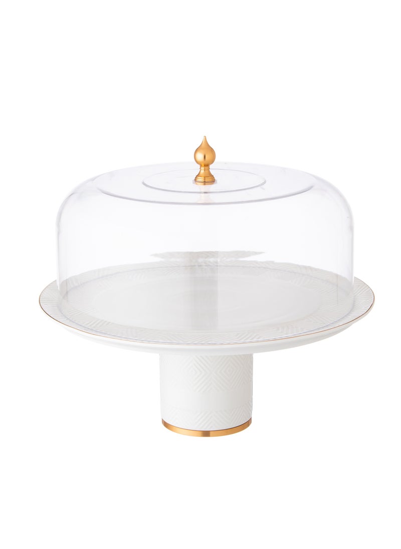 Dania A set for cakes and sweets, porcelain with a golden line pattern, 6 cake plates + 1 cake stand White 34x34x10 cm  - Image 2