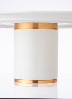 Dania A set for cakes and sweets, porcelain with a golden line pattern, 6 cake plates + 1 cake stand White 34x34x10 cm  - Image 4