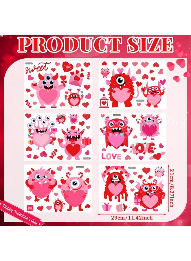 Haull 89 Pcs Valentine's Day Wall Decals Monster Stickers Valentines Day Window Clings Valentine Heart Wall Decoration for Wedding Anniversary Living Room Bedroom Decoration, 6 Sheets - Image 2