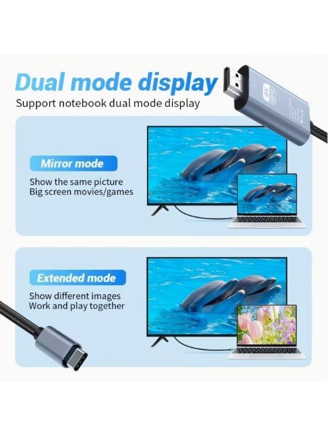 Type-C to HDTV Cable HDMI Cable - Support 4K - HDMI 2.0 Monitor Cable - Compatible with Mobile Phone/Laptop/Computer/iPad/Android/iOS/Samsung/Projector - 2M - Image 3