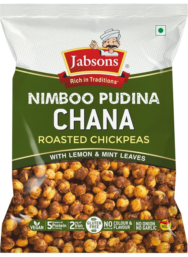 Jabsons Roasted Chana Nimboo Pudina, 150gm | 100% roasted No Onion No Garlic | Roasted Chana Namkeen Snacks Gluten-Free | Crunchy Protein Snacks | Pudina Lemon Flavour chana Ready to eat - Image 1