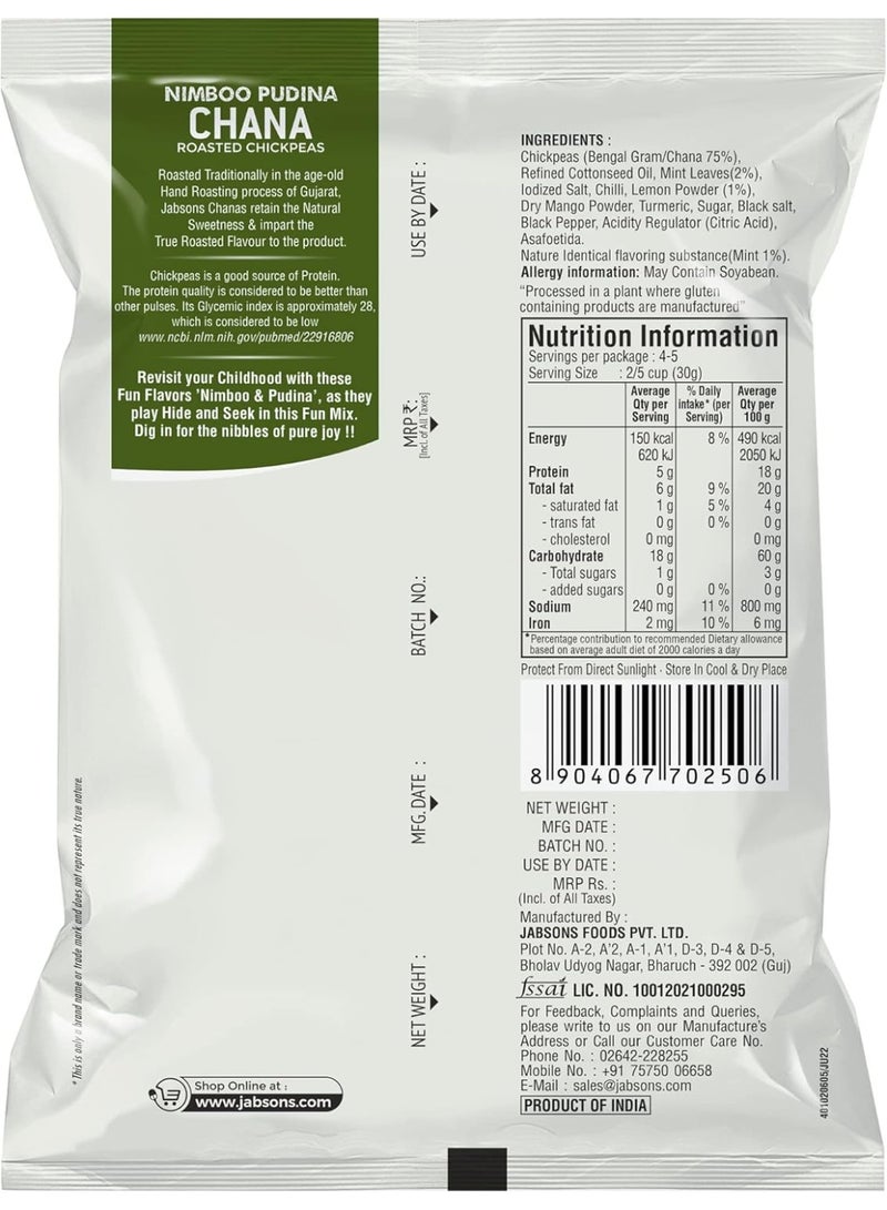 Jabsons Roasted Chana Nimboo Pudina, 150gm | 100% roasted No Onion No Garlic | Roasted Chana Namkeen Snacks Gluten-Free | Crunchy Protein Snacks | Pudina Lemon Flavour chana Ready to eat - Image 4