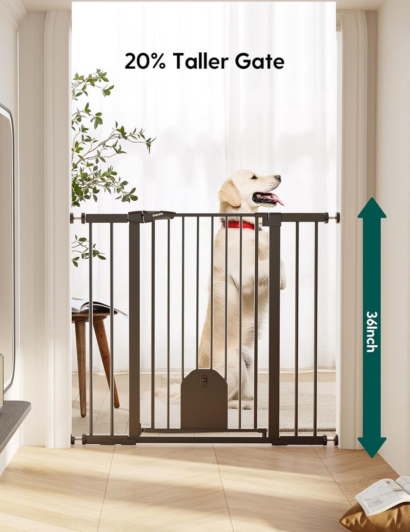 Babelio 36 Tall Auto Close Baby Gate with Small Cat Door 2943 Metal Cat Gate for Doorway Stairs House Easy Walk Thru Dog Gate with pet Door Includes 4 Wall Cups and 3 Extension Pieces Black - Image 3