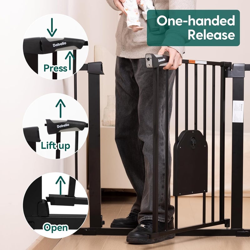 Babelio 36 Tall Auto Close Baby Gate with Small Cat Door 2943 Metal Cat Gate for Doorway Stairs House Easy Walk Thru Dog Gate with pet Door Includes 4 Wall Cups and 3 Extension Pieces Black - Image 4
