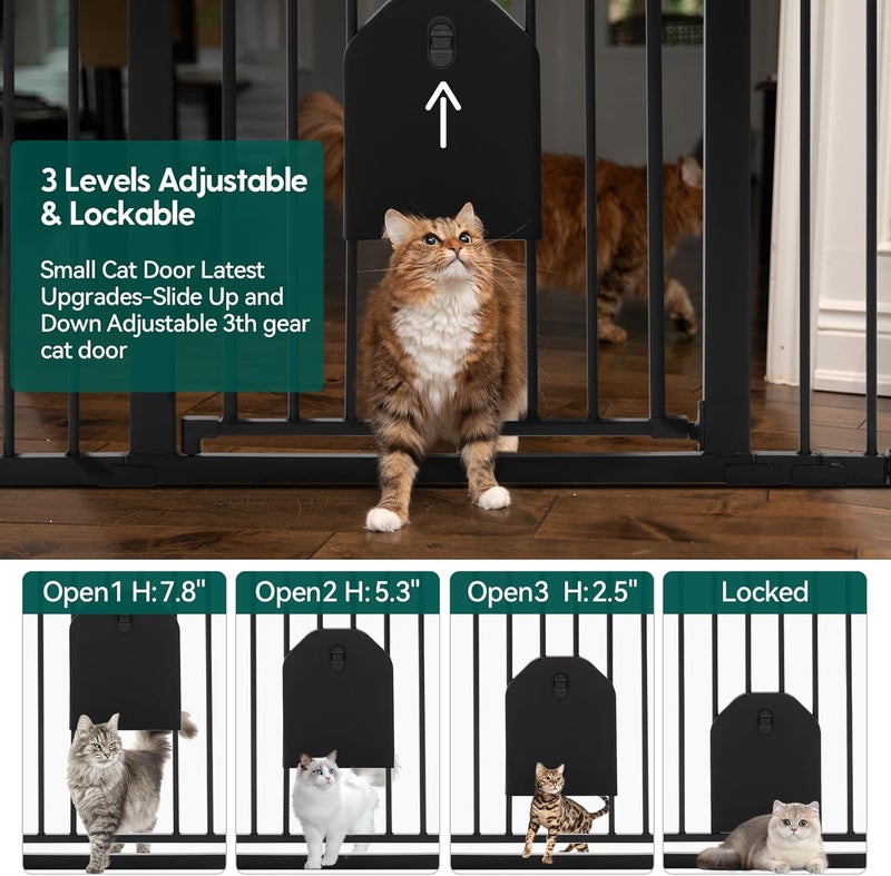 Babelio 36 Tall Auto Close Baby Gate with Small Cat Door 2943 Metal Cat Gate for Doorway Stairs House Easy Walk Thru Dog Gate with pet Door Includes 4 Wall Cups and 3 Extension Pieces Black - Image 2
