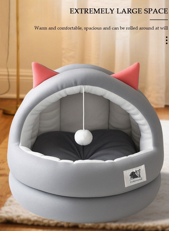 DUNISO أسرّة القطط منزل دافئ قبة قط ناعمة مريحة منزل داخلي دافئ عش حيوانات أليفة ، تصميم مغلق بالكامل ، رغوة سميكة لعزل الضوضاء الزائدة مناسبة للحيوانات الأليفة مع حصيرة قابلة للغسل والفصل خيمة قط مضادة للانزلاق - Image 5