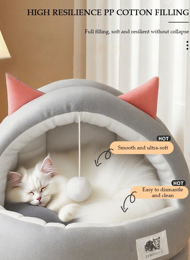 DUNISO أسرّة القطط منزل دافئ قبة قط ناعمة مريحة منزل داخلي دافئ عش حيوانات أليفة ، تصميم مغلق بالكامل ، رغوة سميكة لعزل الضوضاء الزائدة مناسبة للحيوانات الأليفة مع حصيرة قابلة للغسل والفصل خيمة قط مضادة للانزلاق - Image 4