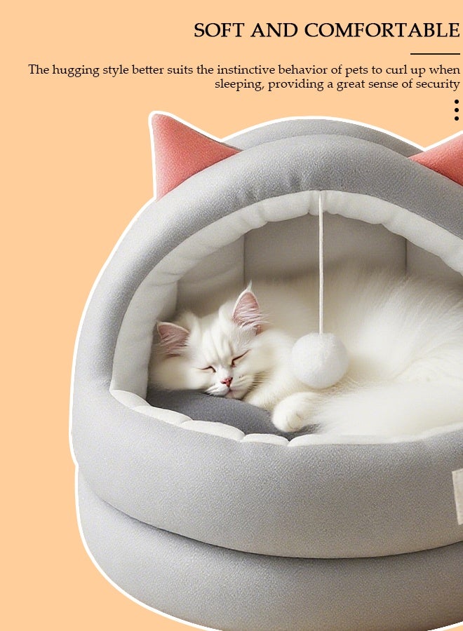 DUNISO أسرّة القطط منزل دافئ قبة قط ناعمة مريحة منزل داخلي دافئ عش حيوانات أليفة ، تصميم مغلق بالكامل ، رغوة سميكة لعزل الضوضاء الزائدة مناسبة للحيوانات الأليفة مع حصيرة قابلة للغسل والفصل خيمة قط مضادة للانزلاق - Image 3