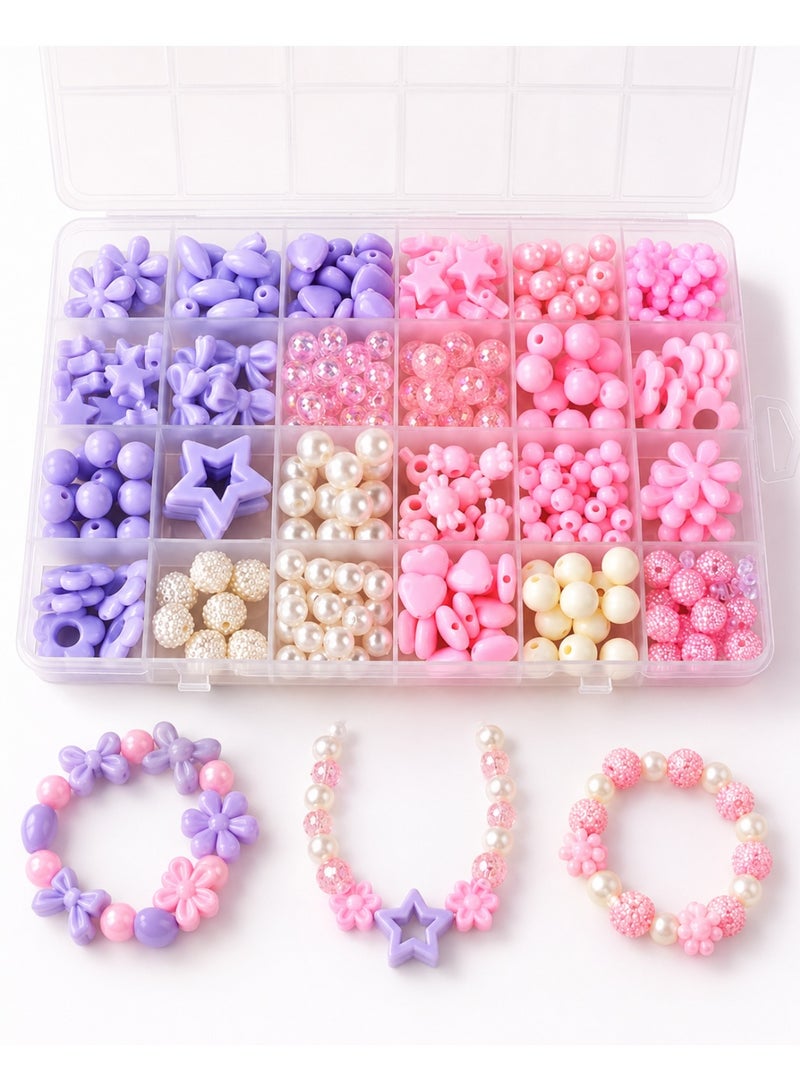Capstro 24 Grid Acrylic Jewelry Making Kit Colorful Girls – DIY Bead Box with Bright Acrylic Beads, Charms & Elastic Strings – Creative Arts & Crafts Gift for Kids Age 4–10 - Image 1