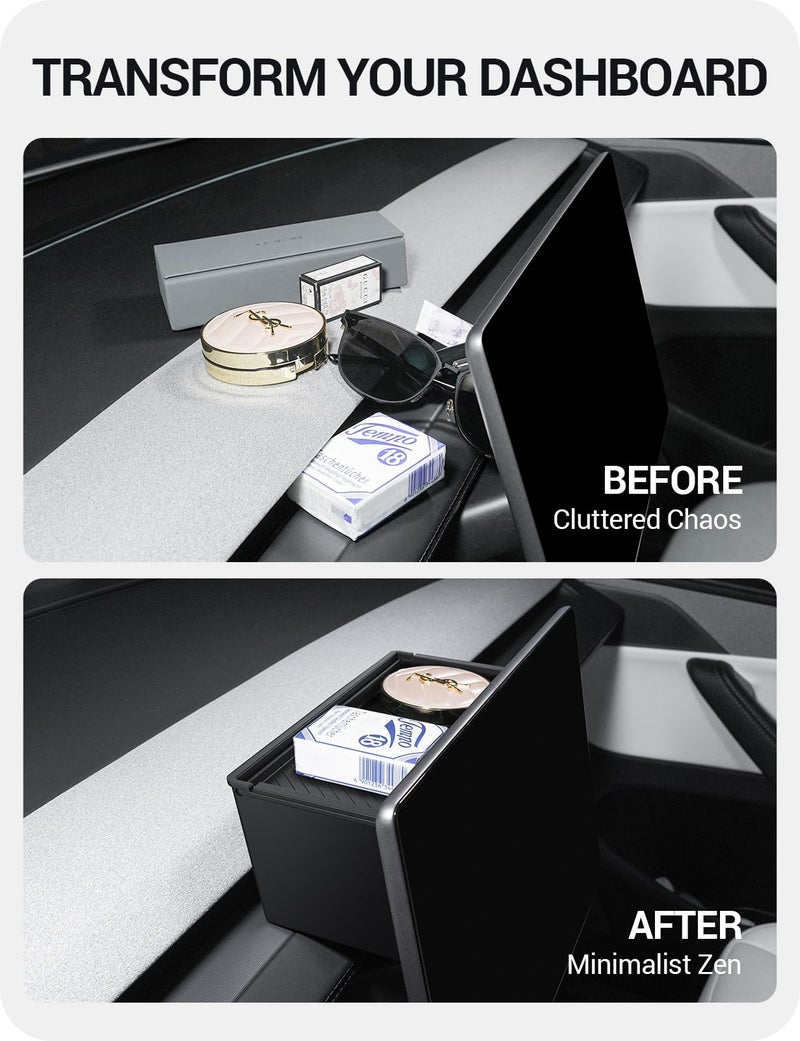 BASENOR Behind Screen Storage for Tesla Model Y Juniper 2025-2026 Model 3 Highland 2024-2026, Hidden Sunglasses Holder Tray with Privacy Protection, Dashboard Center Console Organizer Accessories - Image 3