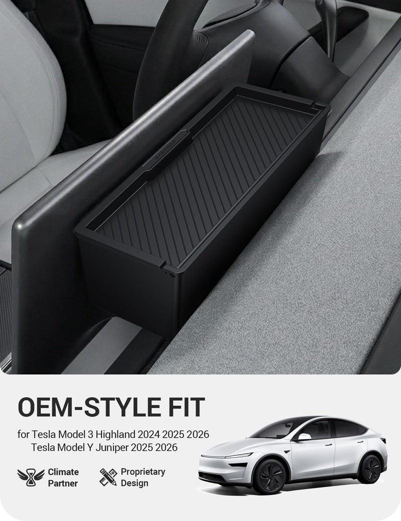 BASENOR Behind Screen Storage for Tesla Model Y Juniper 2025-2026 Model 3 Highland 2024-2026, Hidden Sunglasses Holder Tray with Privacy Protection, Dashboard Center Console Organizer Accessories - Image 2