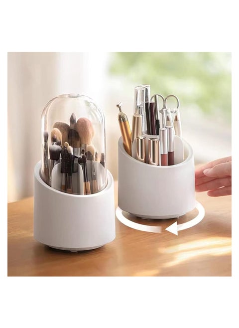 Brush holder with lid,makeup brush organizer dustproof for Vanity, 360 rotation with 7 Slots
