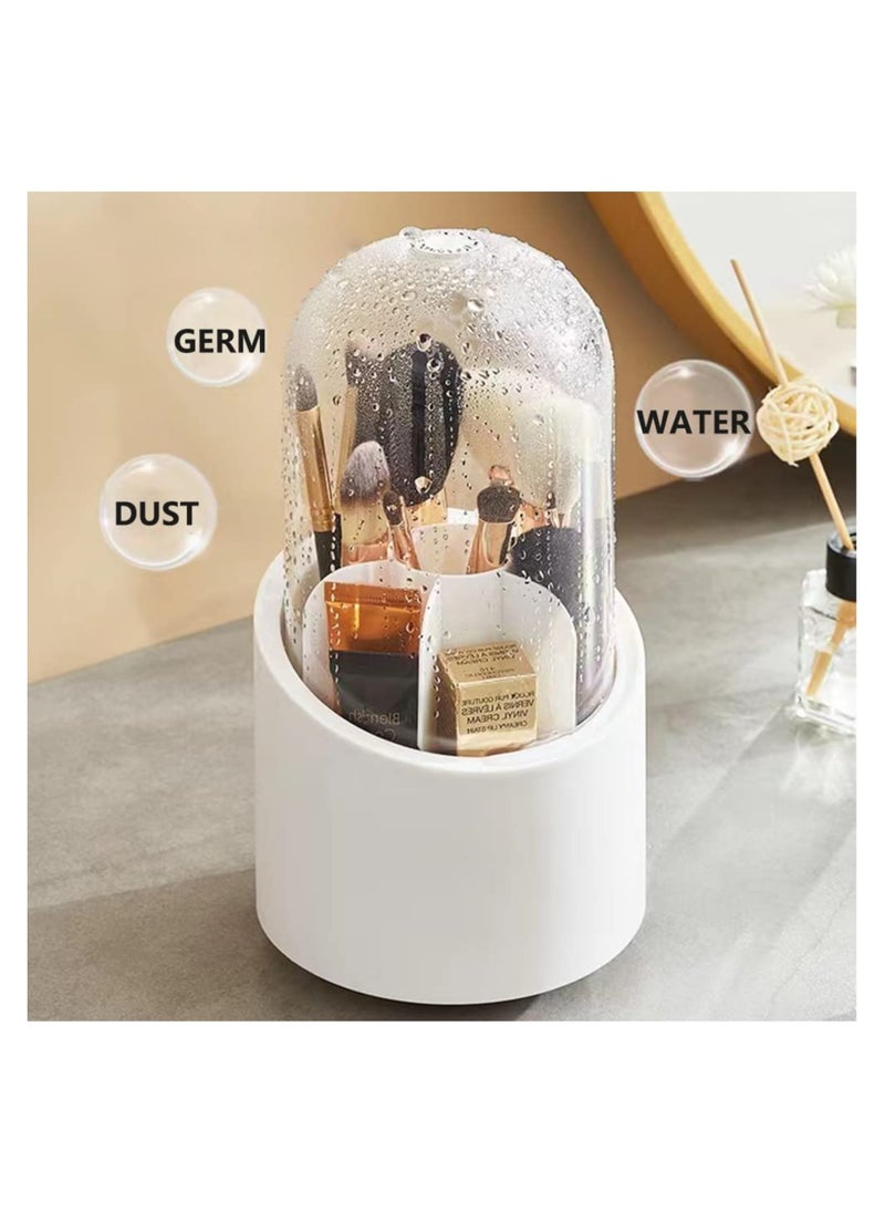 Brush holder with lid,makeup brush organizer dustproof for Vanity, 360 rotation with 7 Slots