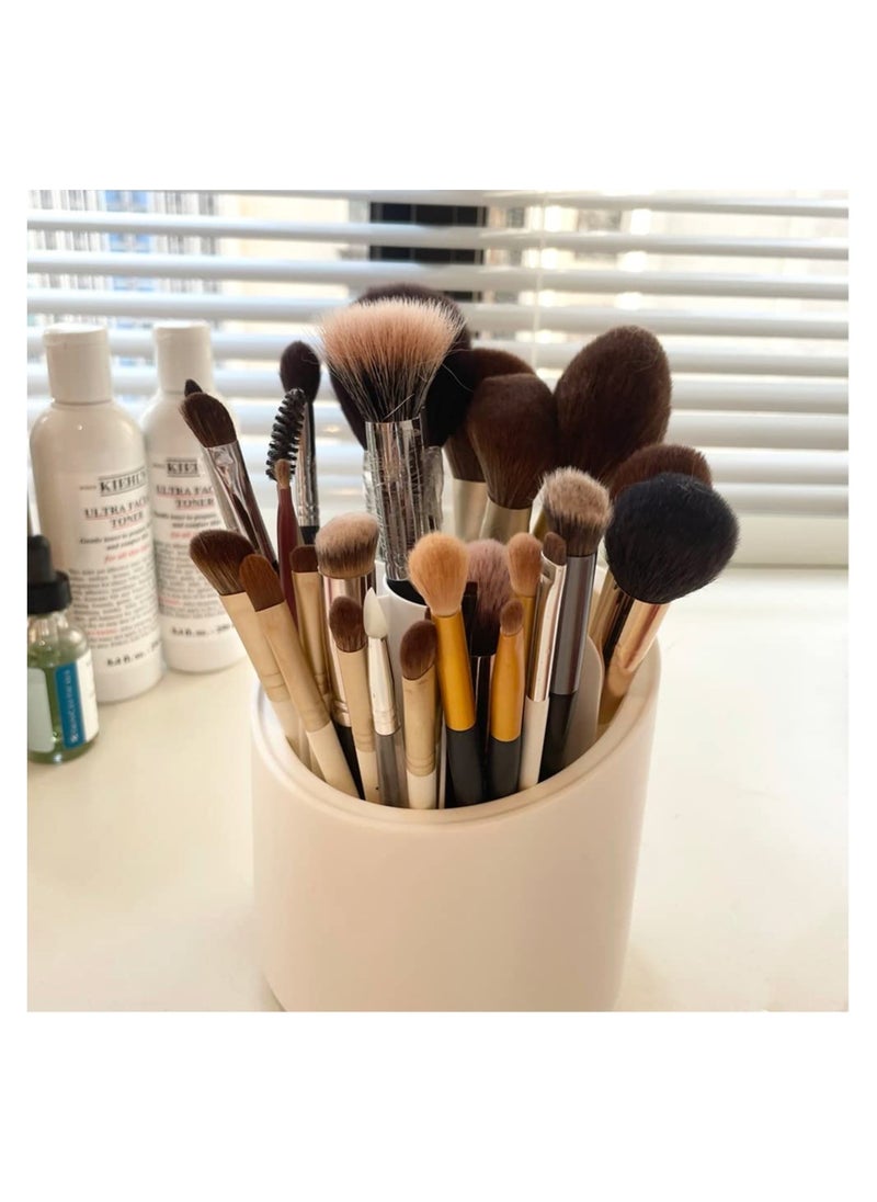Brush holder with lid,makeup brush organizer dustproof for Vanity, 360 rotation with 7 Slots