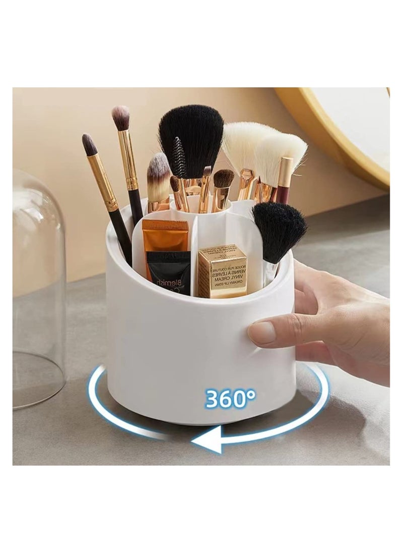Brush holder with lid,makeup brush organizer dustproof for Vanity, 360 rotation with 7 Slots