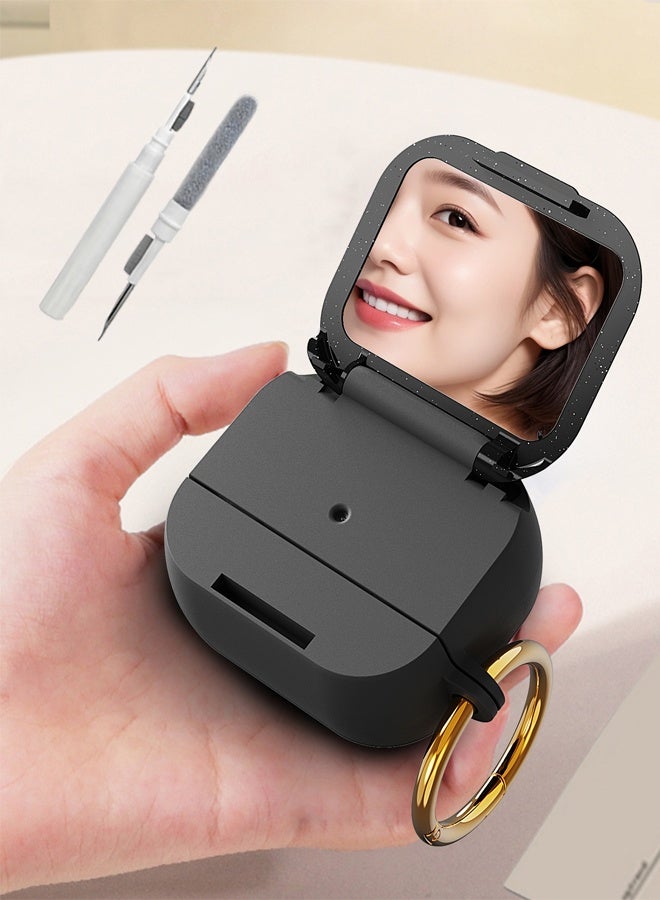 Case for Airpods 4 with Mirror - Black Airpods 4th CasesSilicone for Airpods 4 Earbuds Case Cover Women Wireless Charging Case with Accessories Keychain for Apple Gen 4th Generation  - Image 1