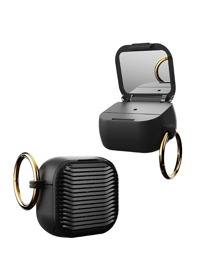 Case for Airpods 4 with Mirror - Black Airpods 4th CasesSilicone for Airpods 4 Earbuds Case Cover Women Wireless Charging Case with Accessories Keychain for Apple Gen 4th Generation  - Image 2