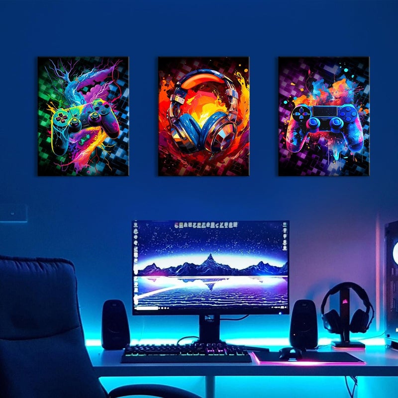 YOOOAHU Gaming Wall Decor Graffiti Gamer Room Decor for Boys Cool Game Wall Art for Teens Men Bedroom Street Pop Cyberpunk Gamepad Headphones Canvas Pictures Living Room Playroom Home Decorations 12x16" 3Pcs - Image 5