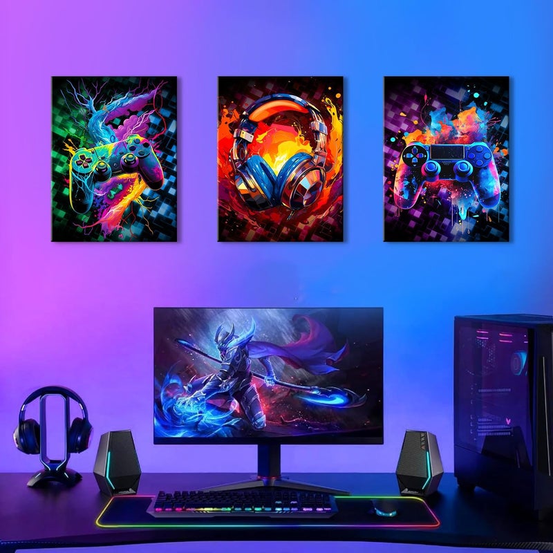 YOOOAHU Gaming Wall Decor Graffiti Gamer Room Decor for Boys Cool Game Wall Art for Teens Men Bedroom Street Pop Cyberpunk Gamepad Headphones Canvas Pictures Living Room Playroom Home Decorations 12x16" 3Pcs - Image 2