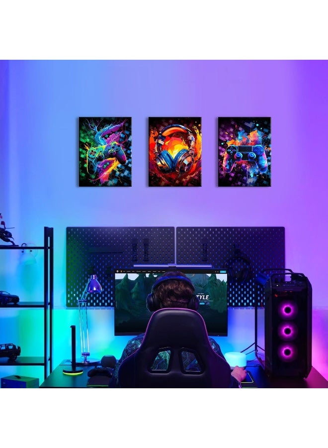 YOOOAHU Gaming Wall Decor Graffiti Gamer Room Decor for Boys Cool Game Wall Art for Teens Men Bedroom Street Pop Cyberpunk Gamepad Headphones Canvas Pictures Living Room Playroom Home Decorations 12x16" 3Pcs - Image 4