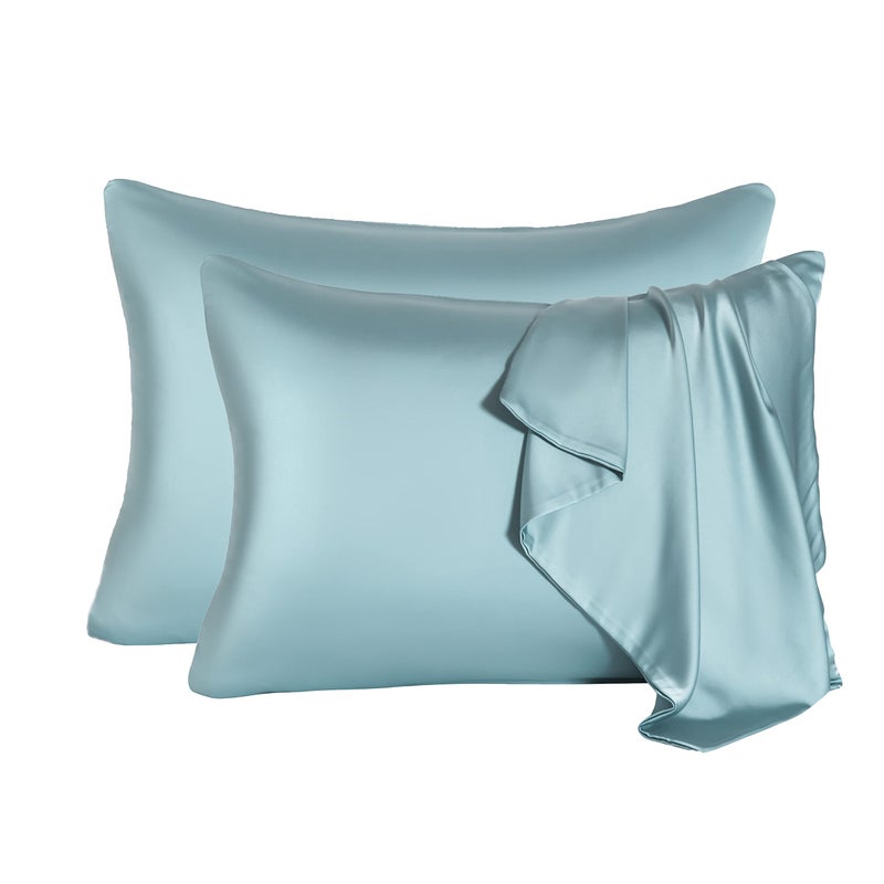 2 Pcs Mulberry Silk Pillowcase for Hair and SkinCooling Silk Pillow Case with Hidden ZipperAllergen Proof Dual Sides Soft Breathable Smooth Silk Pillow Cover for WomenStandard2PCSAqua Blue