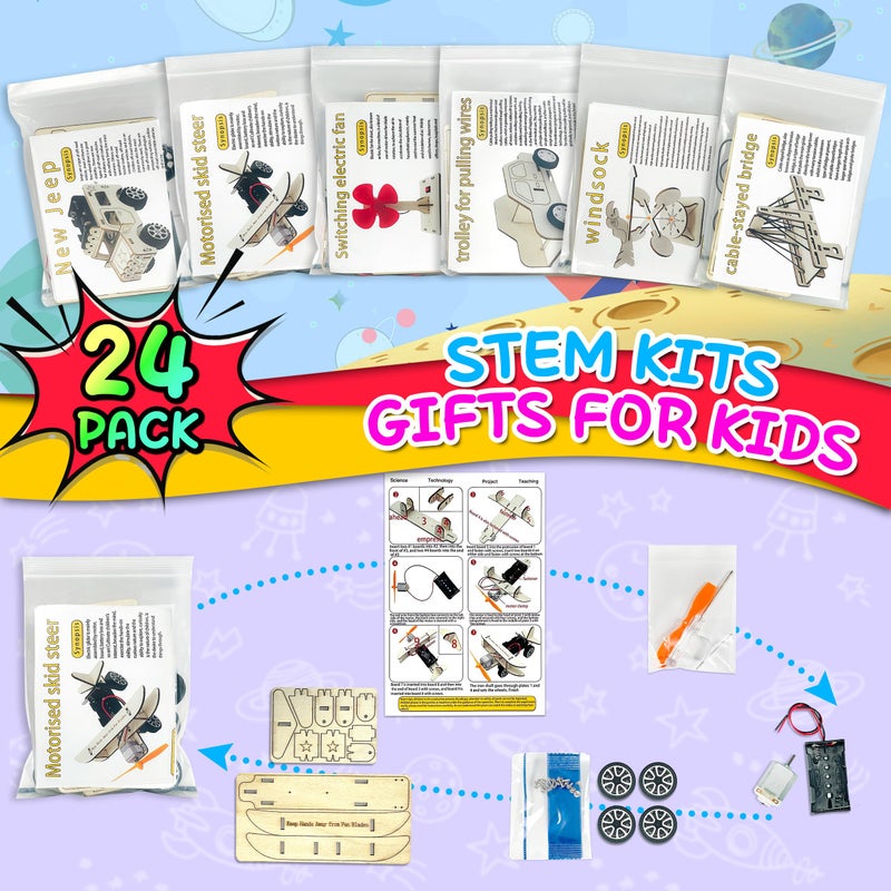 kortes 24Pack STEM Kits for Kids Classroom, Science Building Project Craft for Ages 8 9 10 11 12, 3D Wooden Model Kit, STEM Toys for Boys Girls Birthday Gifts Party Favors School Exchange Gifts - Image 2
