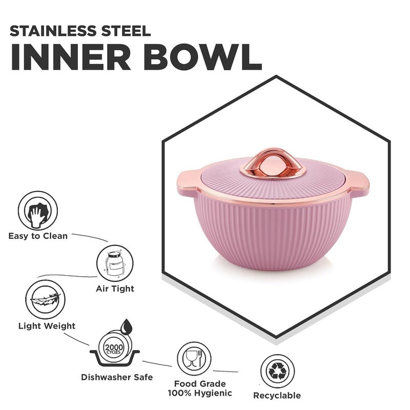 Liza Froyo Casserole1 PC, Round PU Insulated Inner Stainless Steel Casserole with Lid & Metalizing Knob | BPA Free | Confident Grip Handle (FROYO 1450.) (Light Purple) - Image 4