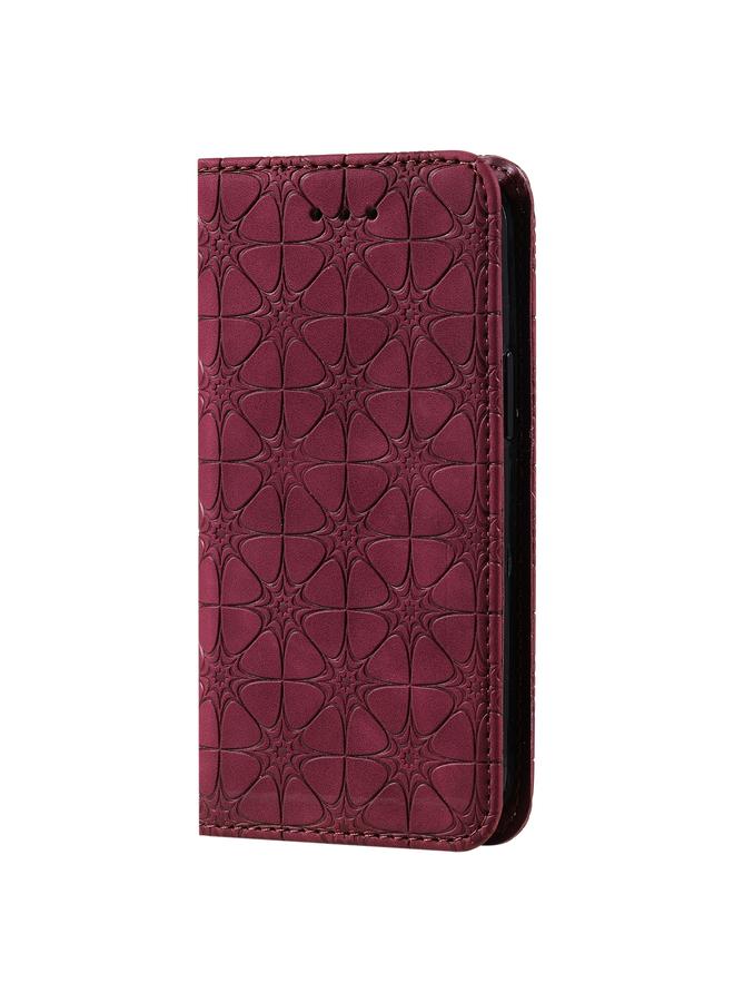 زبون جراب لهاتف iPhone 13 من الجلد المغناطيسي الأفقي المزخرف بنقوش زهور محظوظة مع حامل وفتحات للبطاقات - Image 2