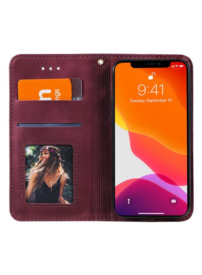 زبون جراب لهاتف iPhone 13 من الجلد المغناطيسي الأفقي المزخرف بنقوش زهور محظوظة مع حامل وفتحات للبطاقات - Image 4