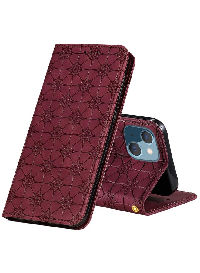 زبون جراب لهاتف iPhone 13 من الجلد المغناطيسي الأفقي المزخرف بنقوش زهور محظوظة مع حامل وفتحات للبطاقات - Image 1