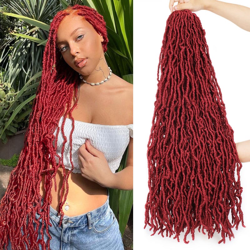 Leeven 36 Inch Burgundy Super Long Soft Locs New Faux Locs Crochet Hair 3 Packs Prelooped Distressed Goddess Locs Curly Wavy Afro Roots Crochet Braids Synthetic Braiding Hair for Women BUG