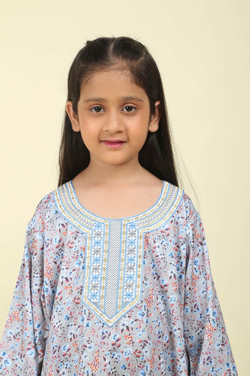 HANA & SARA Girls Viscose Blended Digital Print Floral Arabic Jalabiya – Lightweight Modest Wear Dress - Image 4