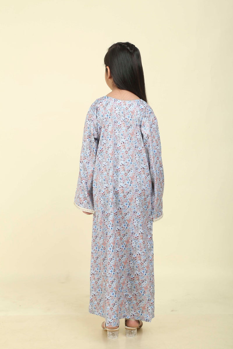 HANA & SARA Girls Viscose Blended Digital Print Floral Arabic Jalabiya – Lightweight Modest Wear Dress - Image 3