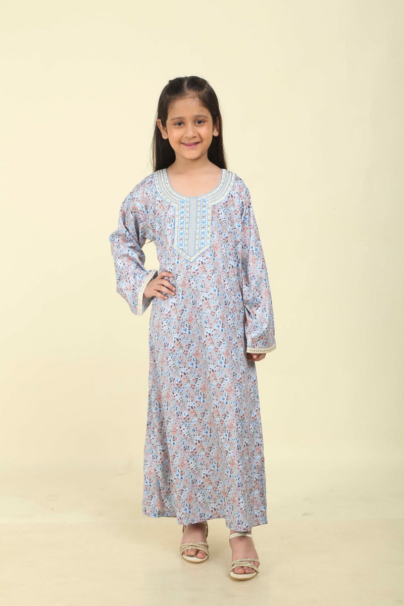 HANA & SARA Girls Viscose Blended Digital Print Floral Arabic Jalabiya – Lightweight Modest Wear Dress - Image 2