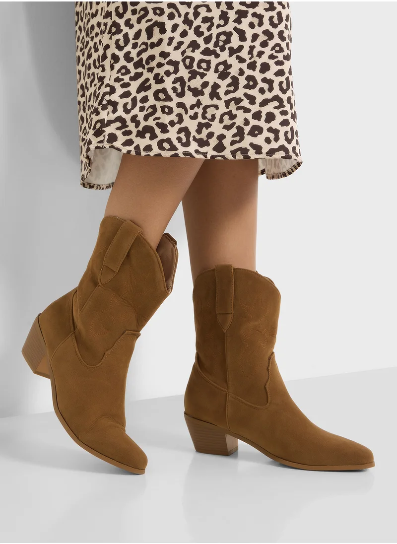 Ginger Embroidered Cowboy Ankle Boots