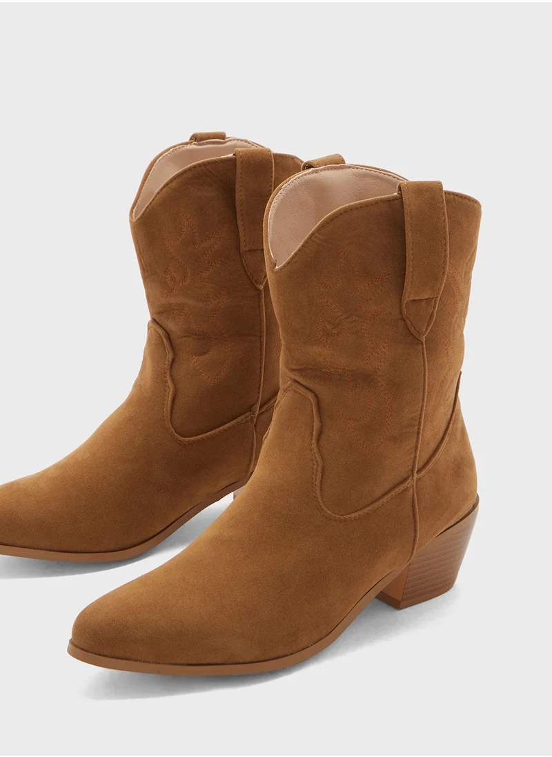 Ginger Embroidered Cowboy Ankle Boots