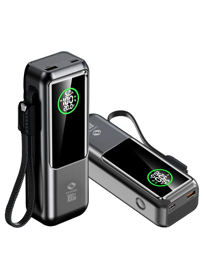 CATANES 20000mAh 100W Super Fast Charging Power Bank with Smart Digital Display and Built-in Type-C Cable - Grey - Image 1
