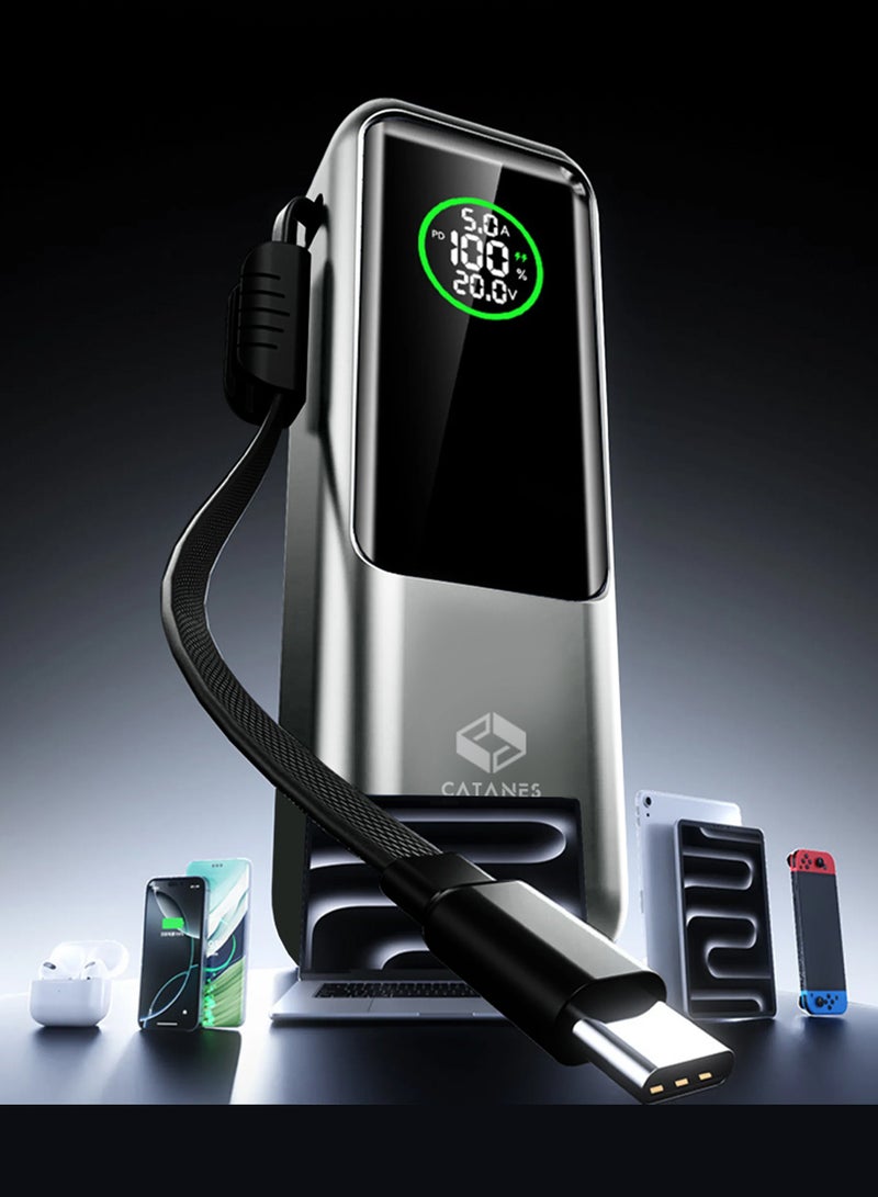 CATANES 20000mAh 100W Super Fast Charging Power Bank with Smart Digital Display and Built-in Type-C Cable - Grey - Image 5