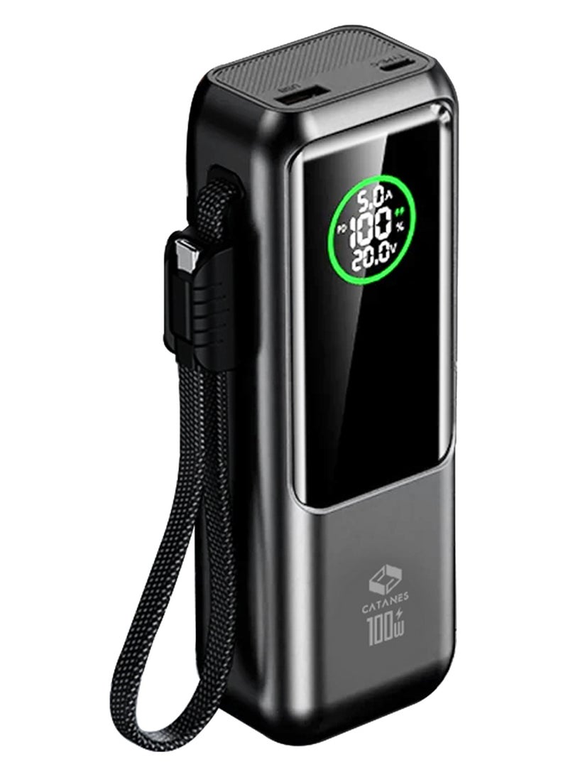 CATANES 20000mAh 100W Super Fast Charging Power Bank with Smart Digital Display and Built-in Type-C Cable - Grey - Image 2