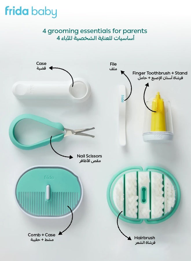 fridababy Baby Grooming Kit – 4-in-1 New born Care Set with Finger Toothbrush, Hairbrush & Comb, Easy Grip Nail Scissors & File – Baby Essentials for Safe & Gentle Grooming - Image 2