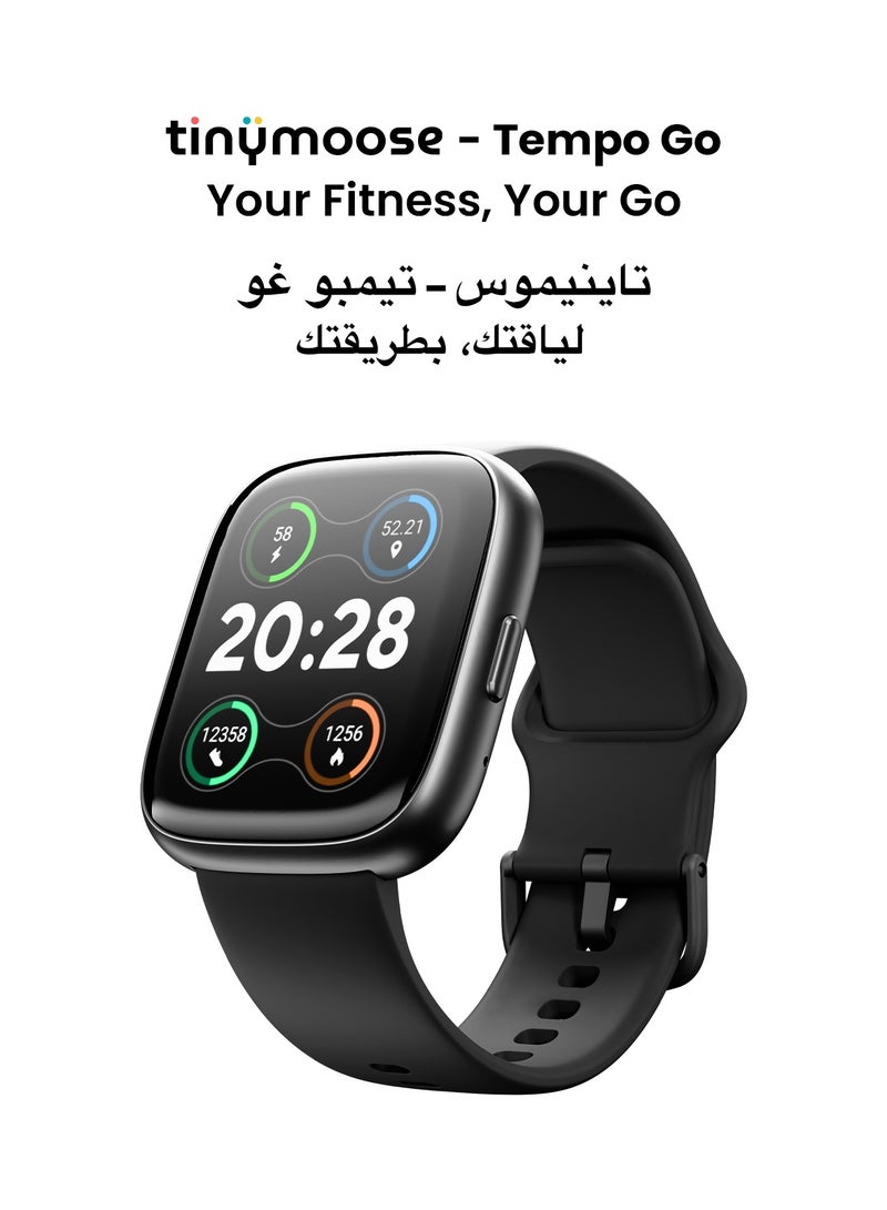 TinyMoose Smart Watch Tempo Go –  Long Battery Life, IP68 Waterproof, 100+ Fitness Modes, SpO2 & Heart Rate Tracking, 1.83 inch High-Resolution Display, AI Control, Bluetooth Calling, Fit by Tinymoose App Integration - Midnight Black - Image 2