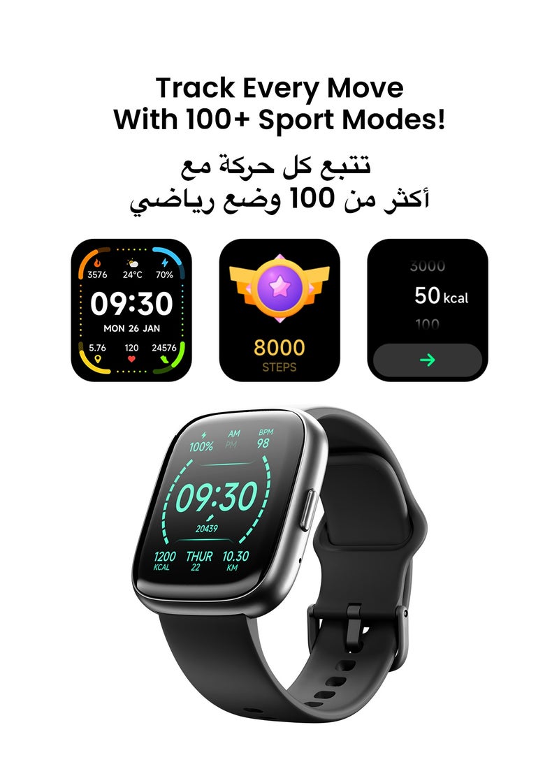 TinyMoose Smart Watch Tempo Go –  Long Battery Life, IP68 Waterproof, 100+ Fitness Modes, SpO2 & Heart Rate Tracking, 1.83 inch High-Resolution Display, AI Control, Bluetooth Calling, Fit by Tinymoose App Integration - Midnight Black - Image 3