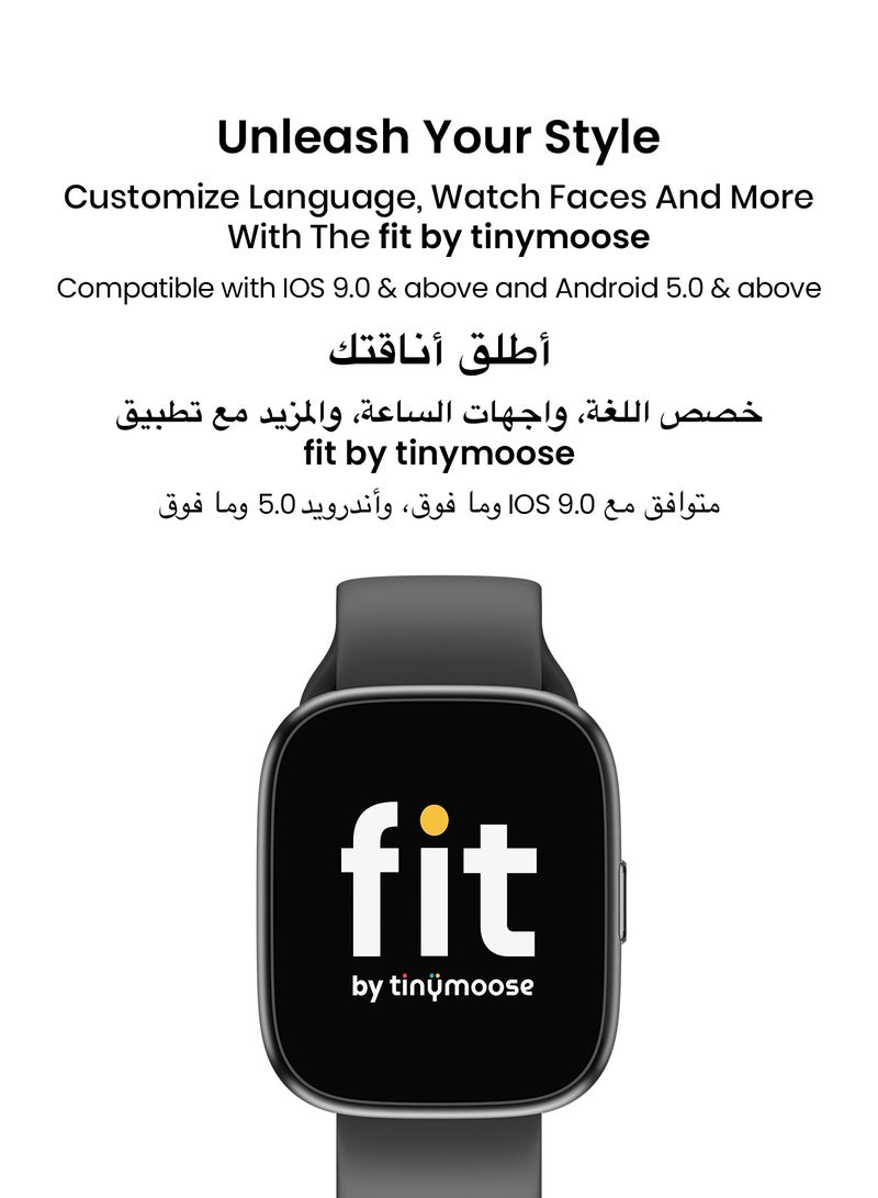 TinyMoose Smart Watch Tempo Go –  Long Battery Life, IP68 Waterproof, 100+ Fitness Modes, SpO2 & Heart Rate Tracking, 1.83 inch High-Resolution Display, AI Control, Bluetooth Calling, Fit by Tinymoose App Integration - Midnight Black - Image 4