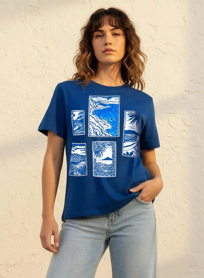 لي كوبر Lee Cooper Regular Fit Cotton T shirt with Graphic Print
