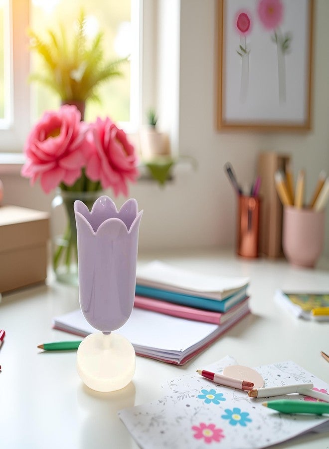Tnyvm Purple Pen Holder for Desk, Plastic Tulip Pen Holder Cute Stationery Organizer Pencil Stand Case Pencil Cups Desktop Decoration Pencil Holders - Image 5
