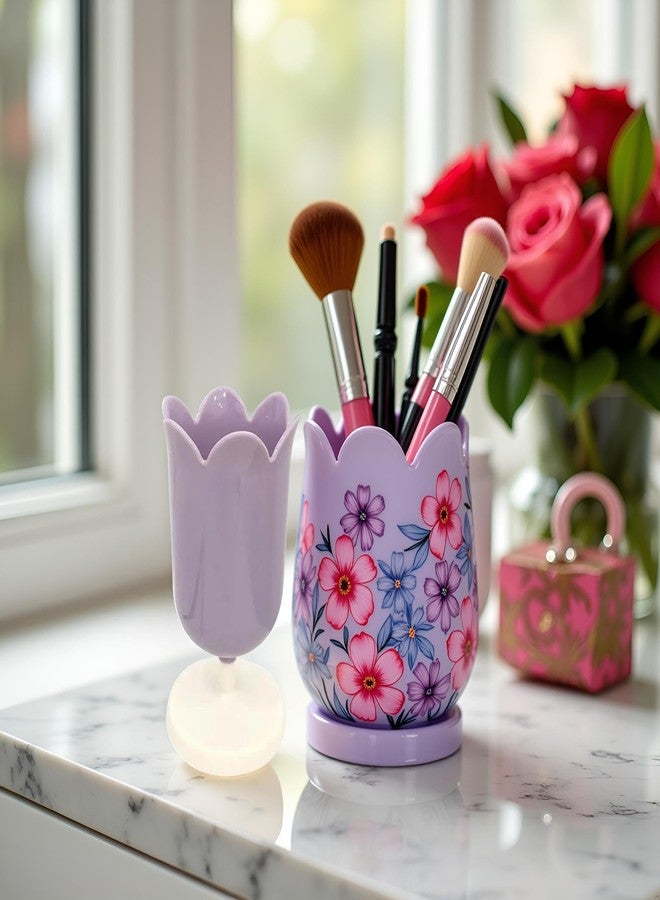 Tnyvm Purple Pen Holder for Desk, Plastic Tulip Pen Holder Cute Stationery Organizer Pencil Stand Case Pencil Cups Desktop Decoration Pencil Holders - Image 2