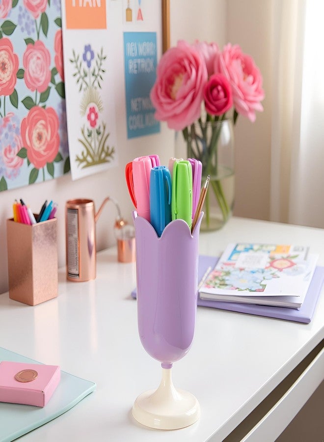 Tnyvm Purple Pen Holder for Desk, Plastic Tulip Pen Holder Cute Stationery Organizer Pencil Stand Case Pencil Cups Desktop Decoration Pencil Holders - Image 4