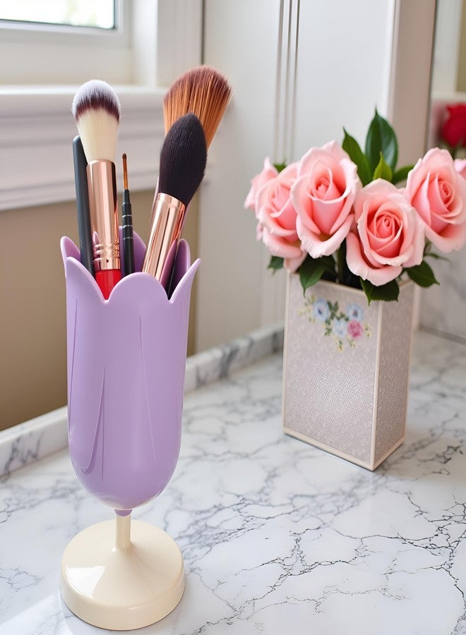 Tnyvm Purple Pen Holder for Desk, Plastic Tulip Pen Holder Cute Stationery Organizer Pencil Stand Case Pencil Cups Desktop Decoration Pencil Holders - Image 3