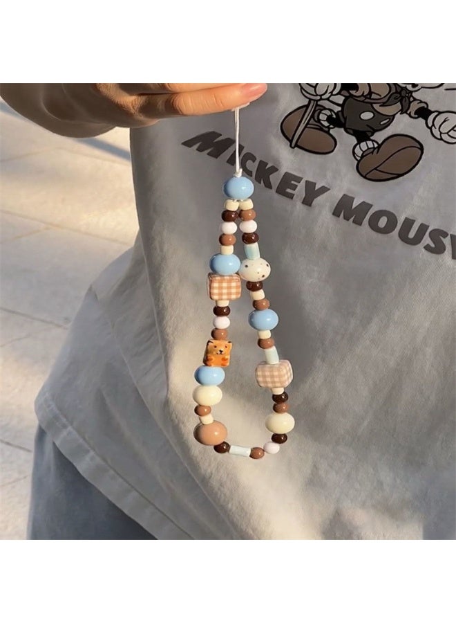 NIBEMINENT Beaded Phone Lanyard, Anti Lost Removable Wrist Strap,Cartoon Square PuppyBracelet Pendant, Phone Keychain Lanyard
